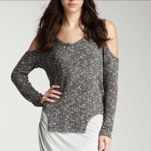 LNA Marled Cold Shoulder Knit Gray Long Sleeve‎ Scoop Neck Open Back Sweater Sm